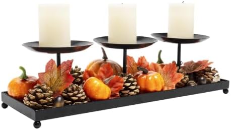 Metal Pillar Candle Holders, Fall Centerpieces Dining Table Decor by flangairy