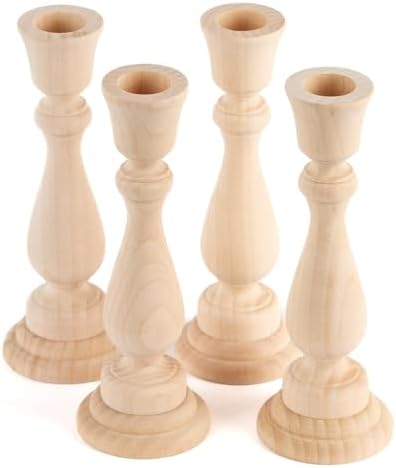 Unfinished Natural Wood Candle Sticks Set by Factory Direct Craft - Set of 4 Wooden Candle Holders for DIY Crafts and Decorating Made in USA (Sizes 6-3/4"H) - Image 5