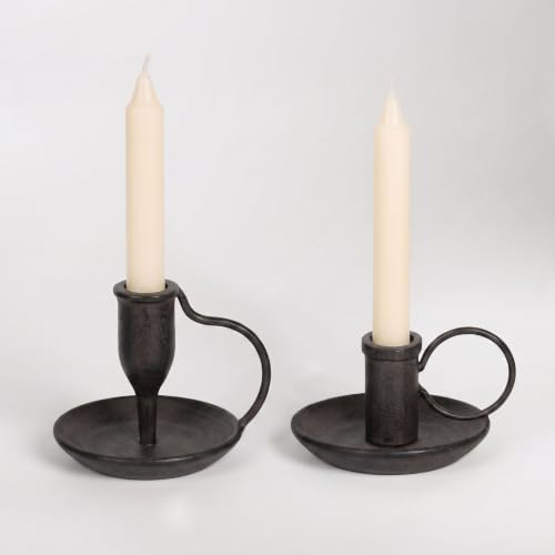 Matte Black Iron Candle Holder with Handle 2 Pcs Taper Candle Sticks Holder by FIAHOSEY