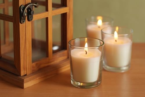 Hosley Set of 12 Ivory Unscented Votive Candles 12 Hour Burn Time Hand-Poured Wax in Clear Glass Holders Long-Lasting, Smokeless Candles for Weddings, Home Décor, Spa & Events. - Image 4