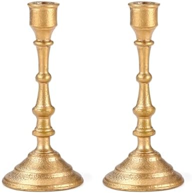 Antique Brass Candle Holders Set of 2 – Heavy Duty Cast Iron Candle Stick Holder for Table Centerpiece Home Decor Gift by Wenbery