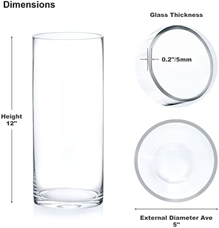 Enova Floral Set of 4 Clear Glass Cylinder Vase, 5W x 12H Inches Tall Clear Flower Vase, Pillar Candle Floating Candle Holders, Decorative Glass Vase for Wedding Centerpieces, Home Kitchen Decor - Image 2