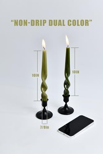 Twisted Taper Candles, 12 Pack 9.5 Inch Olive Green Sagegreen Two Tone Spiral Design Decorative Set for Thanksgiving, Wedding Table Decor and Home Styling - Image 2