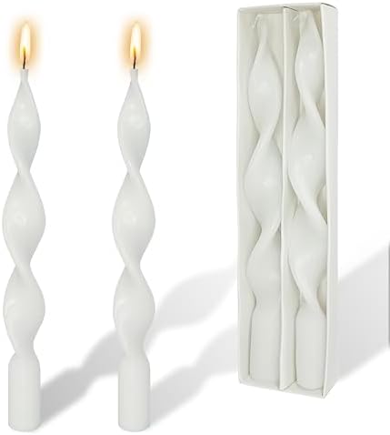Unscented Spiral Taper Candles Smokeless 10 Inch Long Twisted Candle Handmade White Swirl Candles for Home Decor Weddings Gift by YUKCAXDLS