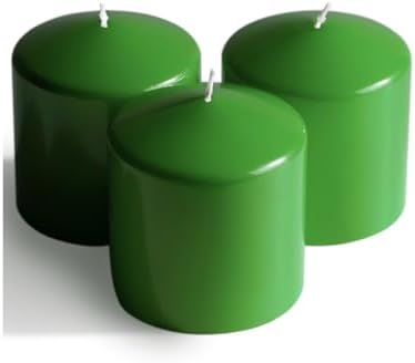 Candwax Green Pillar Candles Set of 3 - Perfect as Christmas Centerpiece Table Decorations - 40-Hour Burn Time Self-Extinguishing Candles for Home Decor - Cone-Top Grass Green Pillar Candles 3x3 by CANDWAX