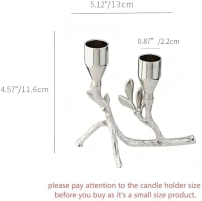 Modern Silver Tealight Tree Branch-Inspired Dual Metal Leaf Candle Holder 5.12"x4.57" Alloy Steel candlesticks Taper for Tables top Centerpiece Home Decor (Silvery) - Image 6