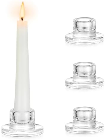 Hewory Glass Taper Candle Holders Bulk, 4 PCS Clear Candlestick Holders by Hewory