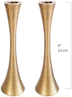 Yair Emanuel Shabbat Candle Holders Tapered Design, Brass or Silver Finish, Shabbos Candlestick Holders Judaica Wedding Gift (Antique Brass, 5.9) - Image 3