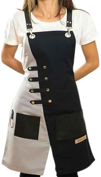 MONAPRON Apron for Women and Men Waterproof Canvas Extra Pocket for Chef Barista Gardening BBQ Grilling Crossback Unisex