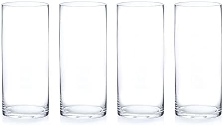 Enova Floral Set of 4 Clear Glass Cylinder Vase, 5W x 12H Inches Tall Clear Flower Vase, Pillar Candle Floating Candle Holders, Decorative Glass Vase for Wedding Centerpieces, Home Kitchen Decor by EnovaFloralInc
