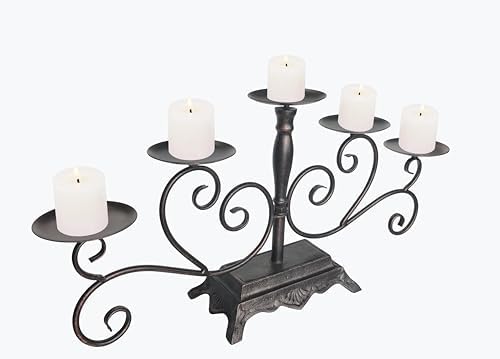 Fireplace Candle Holder 5 Candelabra for Pillar Candles Black Candle Stand - Iron Table Tealight Candle Holder Decor (5 Candelabra Pillar) - Image 4