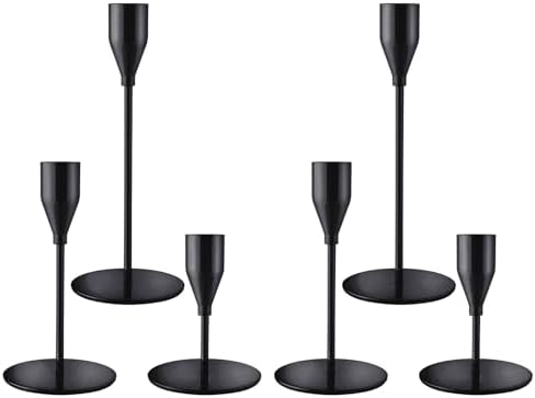 Black Candlestick Holders, Metal Taper Candle Holders, Set of 6 by ECHFSM