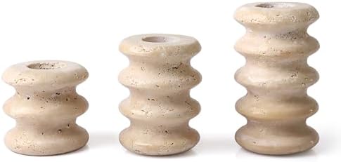 Vixdonos Natural Stone Candle Holder Set of 3 Taper Candle Candlestick Mantle Candle Stand for Home Decor,Wedding,Party and Table Centerpieces(White) by Vixdonos
