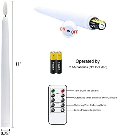 Wondise Flickering Flameless Taper Candles with Remote and Timer, 11 Inch Battery Operated White Real Wax 3D Flame LED Window Candles, Set of 8(D 0.8 inch x H 11 inch, 2 Remote Controls) - Image 2
