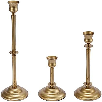 Gold Metal Taper Candle Holder Set of 3,Vintage Candlestick Holders for Decorating Centerpiece Dinning Table,Wedding,Fireplace Mantle,Home Decoration by Unknown