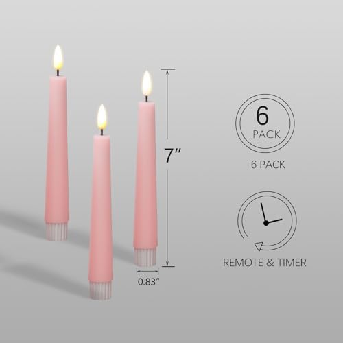 Eywamage Short Pink Flameless Taper Candles with Remote Set of 6 - Image 2