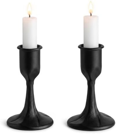 Set of 2 Black Iron Taper Candle Holders Cast Iron Vintage by saiguomi