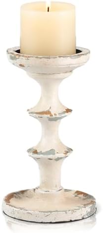 Pillar Candle Holder, 1 Pack Wooden Candlestick Holder for Pillar Candles, 8.2 Inch Distressed White Tall Candle Holder, Rustic Farmhouse Mantel Decor for Fireplace, Living Room, Dining Table by Unknown