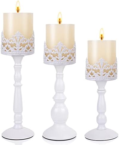 Candle Holders for Pillar Candles Set of 3 White Vintage Tall Candle Holders Decorative Large Table Centerpieces Candle Stand Decor by DRELIFAM
