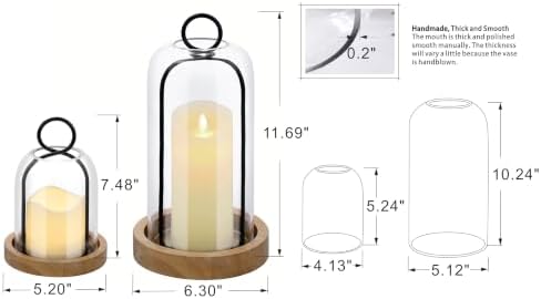 Set of 2 Versatile Black Metal Candle Holder with Handmade Sturdy Glass Dome And Natural Wooden Base for Pillar Candle & Plants, Industrial, Farmhouse, Shabby Chic, Decorative Display Cloche Bell Jars - Image 2