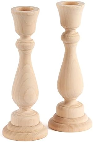 Unfinished Natural Wood Candle Sticks Set by Factory Direct Craft - Set of 2 Wooden Candle Holders for DIY Crafts and Decorating Made in USA (Sizes 6-3/4"H) - Image 5