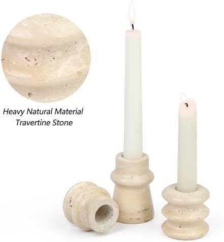 Vixdonos Natural Stone Candle Holder Set of 3 Taper Candle Candlestick Mantle Candle Stand for Home Decor,Wedding,Party and Table Centerpieces(White) - Image 3
