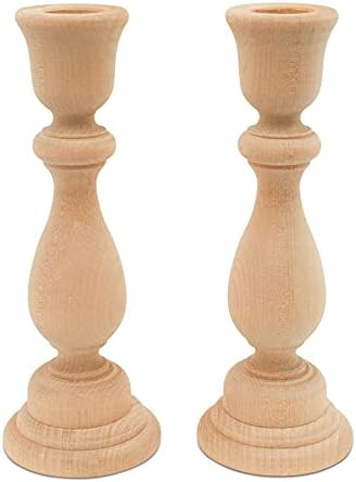 Wood Candle Holders, 6-3/4 Inch Wooden Candlestick Holders with 3/4 Inch Hole, Set of 2 Unfinished Wooden Candle Holders, Farmhouse Rustic Candle Holder for Crafts, Decorating and Painting by Woodpeckers