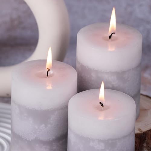 KONNI Layered Pillar Candles Set of 3, 3"x 4" Table Decor Gray - Image 6