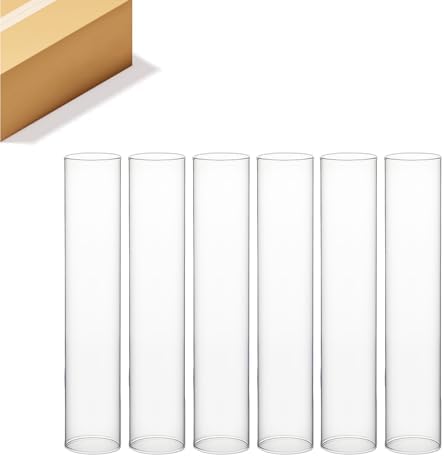 WGVI Clear Hurricane Candle Holder Sleeve, Wide 4", Height 30", 6 Pieces, Hurricane Vase, Glass Cylinder Open Ended Chimney Shade Tube For Pillar and Tapered Candleholder, Flame Cover. by WGVInternational-OpusGlassware