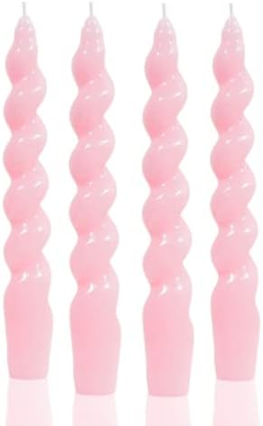 MAITREYA Pink Spiral Taper Candles - Handmade Twisted Conical Candles, Set of 4 for Decoration, Weddings, Parties, Church - Unscented, Dripless, 7.5 inch (Baby Pink) by MAITREYA