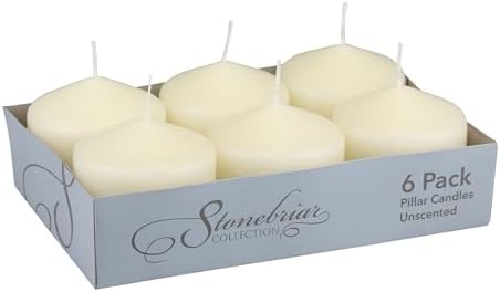 Stonebriar Unscented Pillar Candles – 18 Hour Burn Time, Long-Lasting Wax Candles for Weddings, Holidays, Home Décor & Special Events, Pack of 6, Ivory, 3" x 3" - Image 2