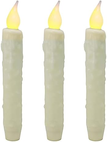 CVHOMEDECO. Real Wax Hand Dipped Battery Operated LED Timer Taper Candles Country Primitive Flameless Lights Décor, 6-3/4 Inch, Ivory, 3 PCS in a Package by CVHOMEDECO