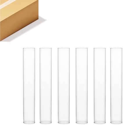 WGVI Clear Hurricane Candle Holder Sleeve, Wide 3", Height 24", 6 Pieces, Hurricane Vase, Glass Cylinder Open Ended Chimney Shade Tube For Pillar and Tapered Candleholder, Flame Cover. by WGVInternational-OpusGlassware