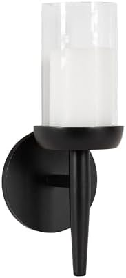 Kate and Laurel Shae Transitional Wooden Wall Sconce; 5 x 5 x 13; Black; Modern Candle Holder with Removable Glass Cylinder for Flameless Pillar Candles in Bedroom or Entryway by KateandLaurel