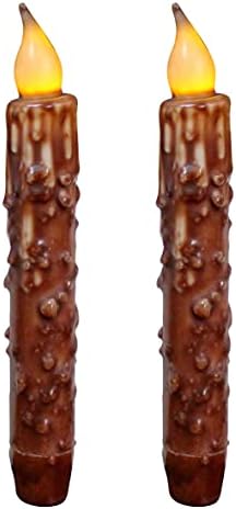 CVHOMEDECO. Real Wax Hand Dipped Battery Operated LED Timer Taper Candles Country Primitive Flameless Lights Décor, 6-3/4 Inch, Coffee, 2 PCS in a Package by CVHOMEDECO