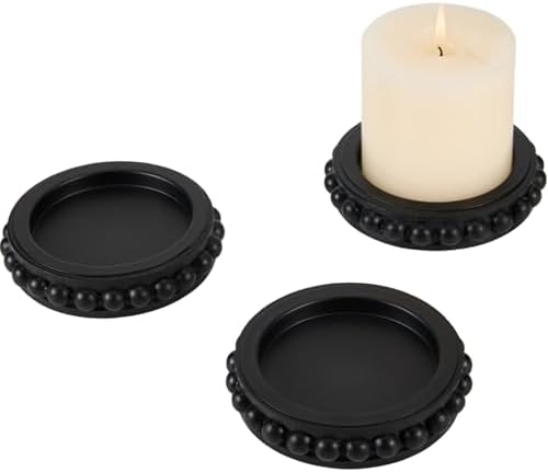 Set of 3 Black Wooden Candle Holder Plate Stand for Pillar Candles by THORNIA