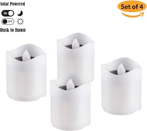 Solar Candles Outdoor Waterproof, 4pcs Rechargeable Dusk to Dawn Little Votive Candles, Flameless Flickering Solar Tea Lights for Patio Yard Deck Pathway Window Outdoor Lantern Decor (Warm White) - Image 2