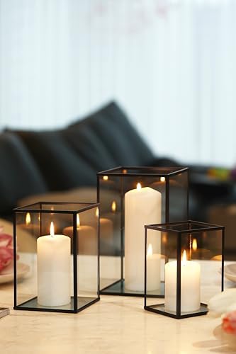 PHOSPHOR Hurricane Glass Candle Holder Set of 3 Pieces Black Hurricane Candleholders for Wedding Party Holiday Birthday Home Decor Lanter - Image 5