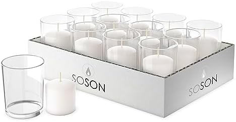 Simply Soson Votive Candles Bulk, 24 Ivory Votive Candles with Glass, 10 Hours Burn time, Small Candles, Bulk Candle, Unscented Candle, Votives for Wedding, Birthday, Holiday & Home Decor by SimplySoson