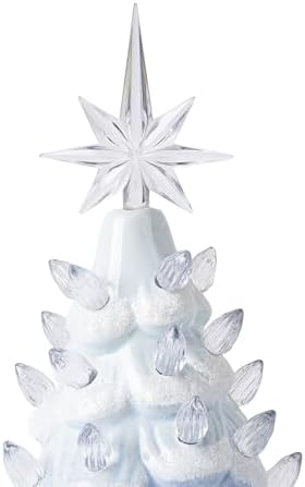 Sunlit Cordless Lighted Ceramic Christmas Tree Vintage Tabletop Christmas Decoration Pre-Lit Colorful Mini Light Bulbs 13" Traditional AA Battery Operated LED - Ombre Blue - Image 3