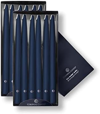 Colonial Candle Indigo Blue Taper Candles Hand Dipped - 12" Tall Candlesticks - Dripless, Unscented - Candles For Birthdays, Celebrations, 12 count (Pack of 1) by ColonialCandle