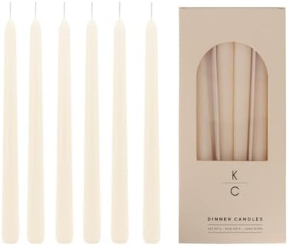 Tapered Dinner Candles, Pack of 6 – Soy & Paraffin Wax Blend, 10-Inch Dripless Taper Candles with 7-Hr. Clean Burn – Smokeless Unscented Tapers for Weddings, Dinner Tables & Home Decor – Ivory by K%7CCKandleCo