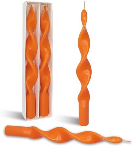 Smokeless Orange Spiral Taper Candle Unscented Taper Candlesticks Handmade 10 Inch Long Twisted Candles for Wedding Home Decor Women Gift by BALEAGCDL