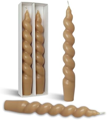 7.5 Inch Handmade Spiral Candles Brown Smokeless Candlestick Unscented Decorative Twisted Taper Candle for Seasons Holiday Gifts 2 Pcs by BALEAGCDL