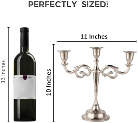 Rely+ 3 Arm Candelabra Taper Candle Holders Decorations Indoor Kitchen Décor Table Candles Candlestick Candelabra Centerpiece (Silver) - Image 3