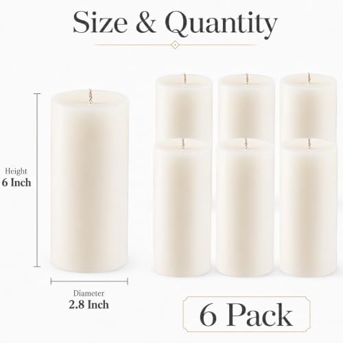 Pillar Candles Ivory 6 Pack, 2.8x6 Inch Unscented Candle - Image 2