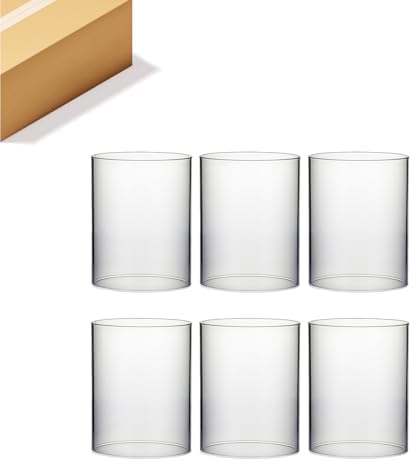 WGVI Clear Hurricane Candle Holder Sleeve, Wide 5.5", Height 8", 6 Pieces, Hurricane Vase, Glass Cylinder Open Ended Chimney Shade Tube For Pillar and Tapered Candleholder, Flame Cover. by WGVInternational-OpusGlassware