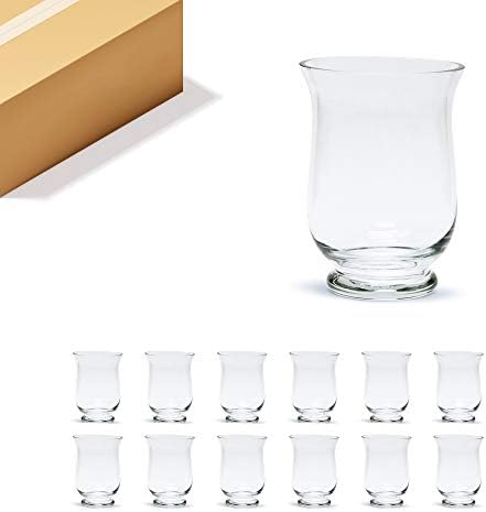 WGV Unique Bouquet Vase Bulk, 5.5" W, 8" H, Clear Short Hurricane Glass Candle Holder, Floral Planter Terrarium, Home Wedding Event Decor, 12 Pieces (VHV0808) by WGVInternational-OpusGlassware