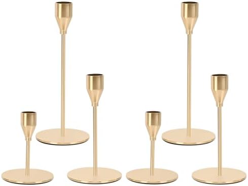 Gold Candlestick Holders,Metal Gold Taper Candle Holders,6 Pcs,3 Heights by Unknown