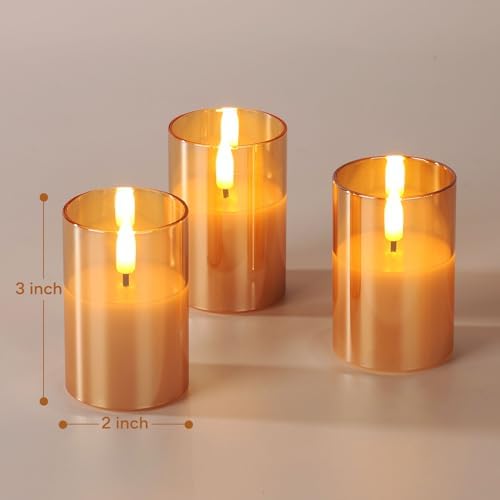 Gold Glass Flameless Votive Candles with Remote Timer, Real Wax Flickering Small LED Pillar Candles Set of 6 - Image 2